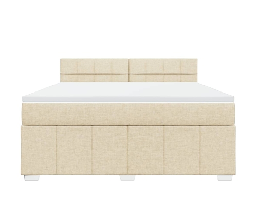 Cama box spring con colchón tela color crema 180x200 cm