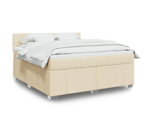 Cama box spring con colchón tela color crema 180x200 cm