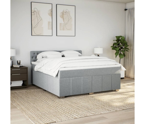 Cama box spring con colchón tela gris claro 180x200 cm