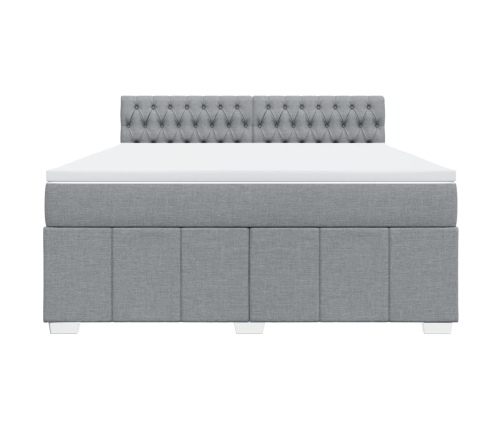 Cama box spring con colchón tela gris claro 180x200 cm