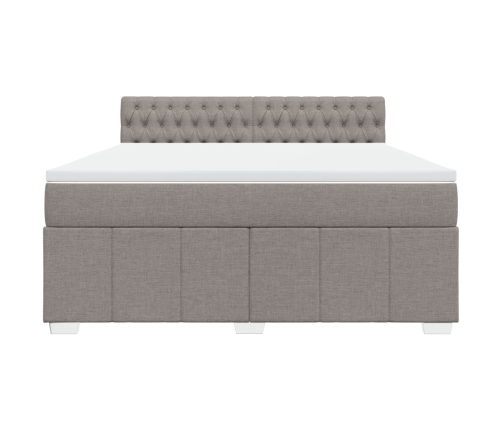 Cama box spring con colchón tela gris taupe 180x200 cm