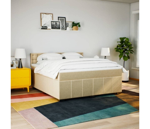 Cama box spring con colchón tela color crema 180x200 cm