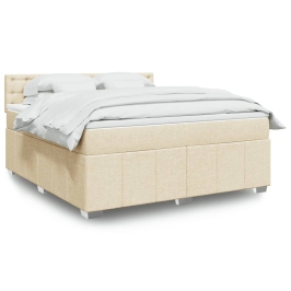 Cama box spring con colchón tela color crema 180x200 cm