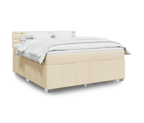 Cama box spring con colchón tela color crema 180x200 cm