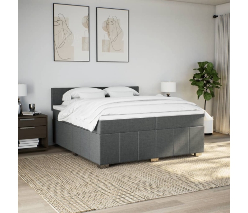 Cama box spring con colchón tela gris oscuro 200x200 cm