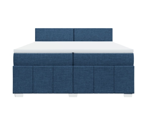 Cama box spring con colchón tela azul 200x200 cm