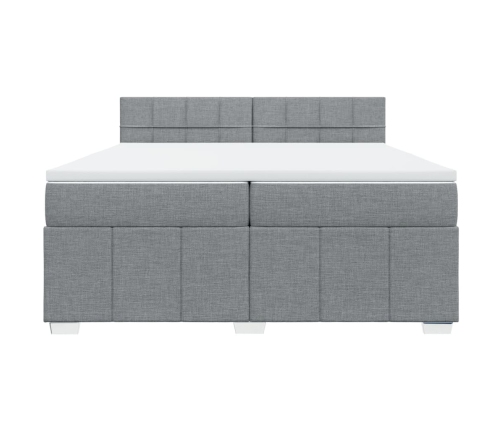 Cama box spring con colchón tela gris claro 200x200 cm