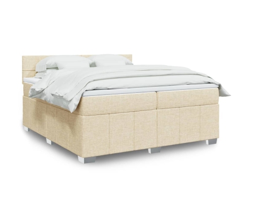 Cama box spring con colchón tela color crema 200x200 cm