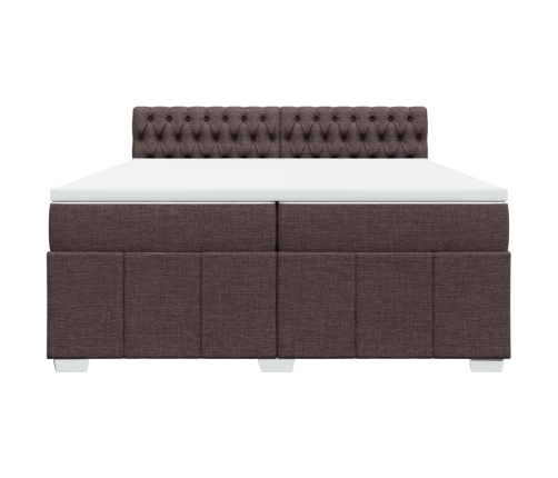 Cama box spring con colchón tela marrón oscuro 200x200 cm