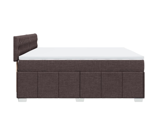 Cama box spring con colchón tela marrón oscuro 200x200 cm