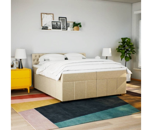 Cama box spring con colchón tela color crema 200x200 cm