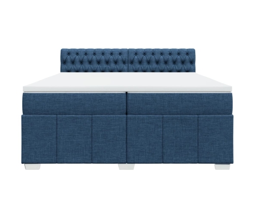 Cama box spring con colchón tela azul 200x200 cm