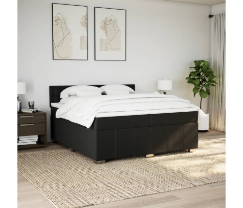 Cama box spring con colchón tela negro 200x200 cm