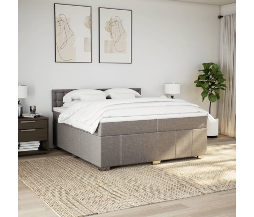 Cama box spring con colchón tela gris taupe 200x200 cm