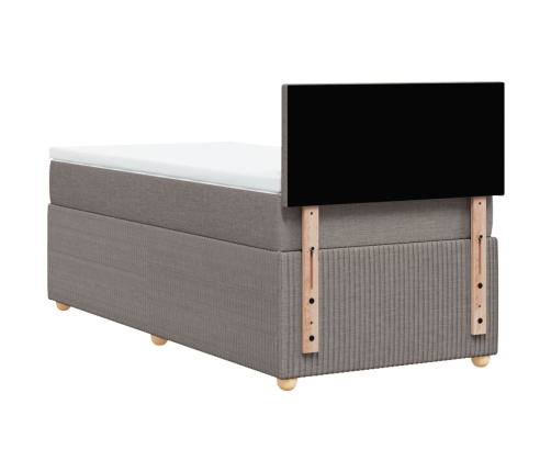 Cama box spring con colchón tela gris taupe 80x200 cm