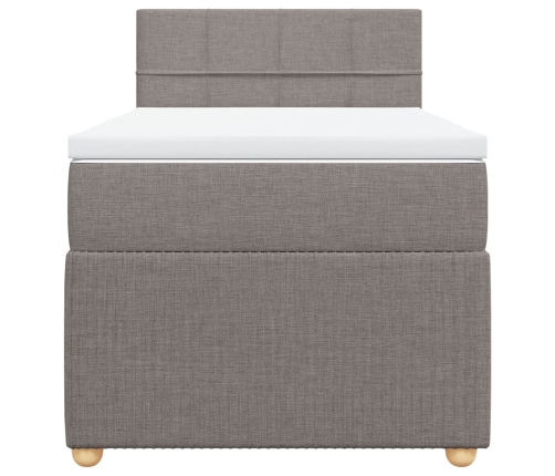 Cama box spring con colchón tela gris taupe 80x200 cm