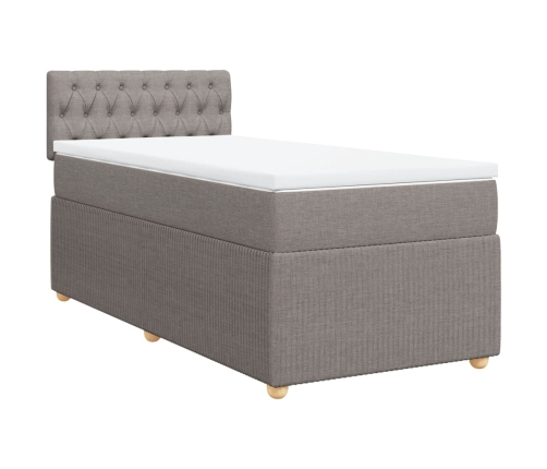 Cama box spring con colchón tela gris taupe 80x200 cm