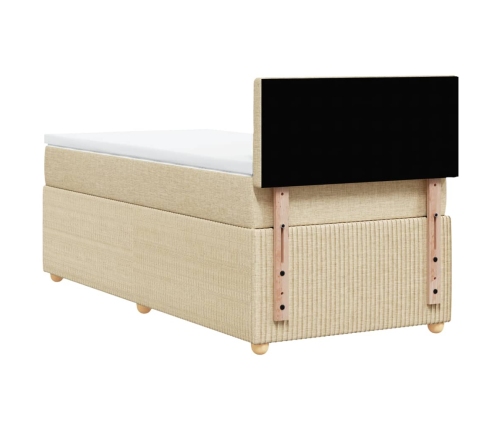 Cama box spring con colchón tela color crema 80x200 cm