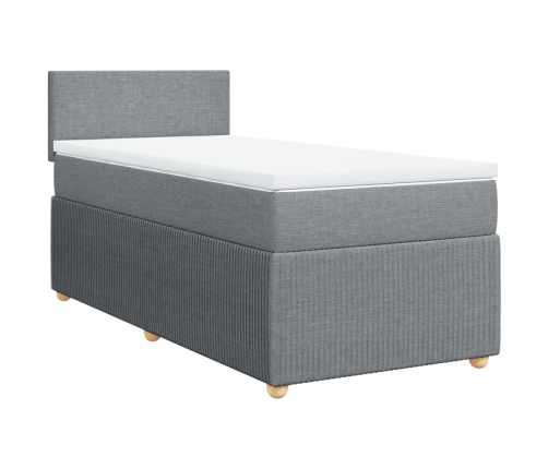 Cama box spring con colchón tela gris claro 90x190 cm