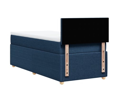 Cama box spring con colchón tela azul 90x190 cm