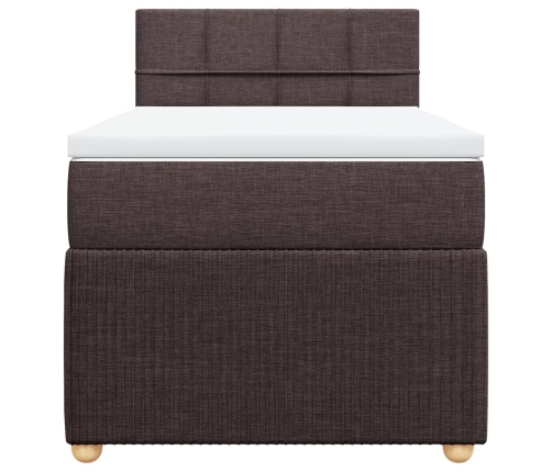 Cama box spring con colchón tela marrón oscuro 90x190 cm