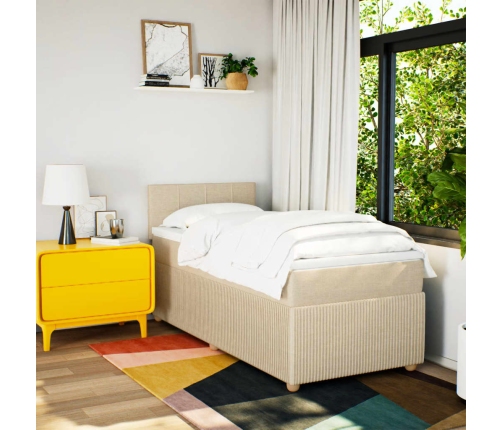 Cama box spring con colchón tela color crema 90x190 cm