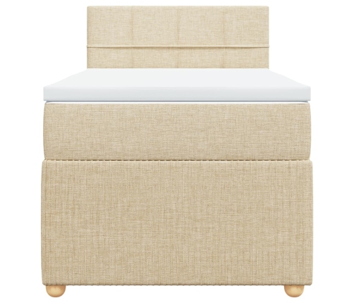 Cama box spring con colchón tela color crema 90x190 cm