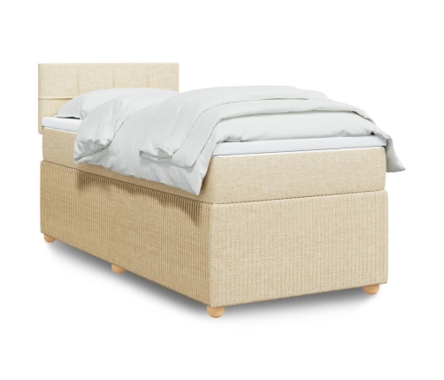 Cama box spring con colchón tela color crema 90x190 cm