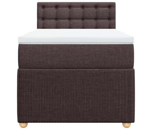 Cama box spring con colchón tela marrón oscuro 90x190 cm
