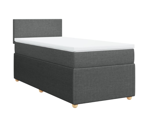 Cama box spring con colchón tela gris oscuro 90x200 cm