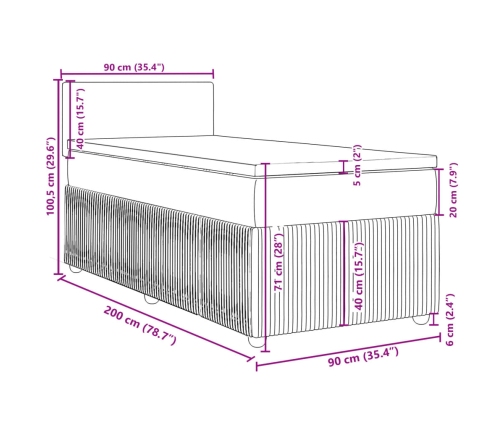 Cama box spring con colchón tela marrón oscuro 90x200 cm