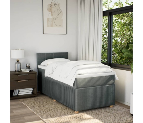 Cama box spring con colchón tela gris oscuro 90x200 cm