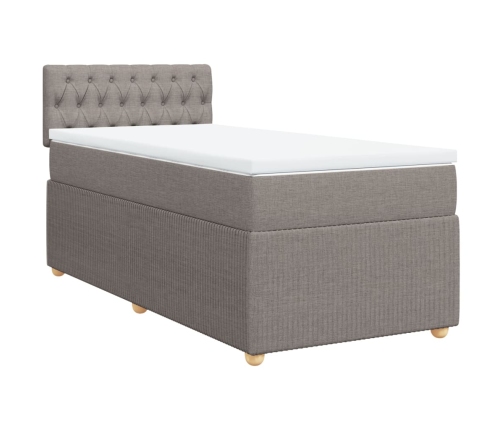 Cama box spring con colchón tela gris taupe 90x200 cm