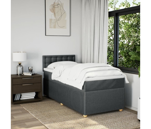 Cama box spring con colchón tela gris oscuro 90x200 cm