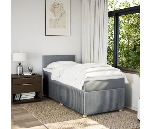 Cama box spring con colchón tela gris claro 100x200 cm