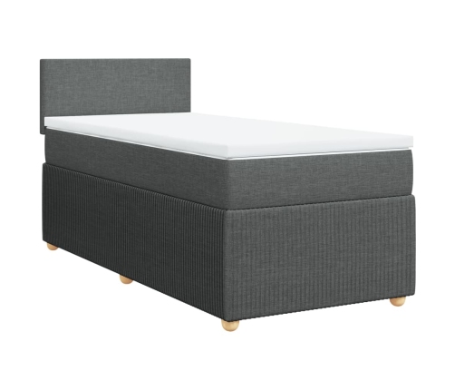 Cama box spring con colchón tela gris oscuro 100x200 cm