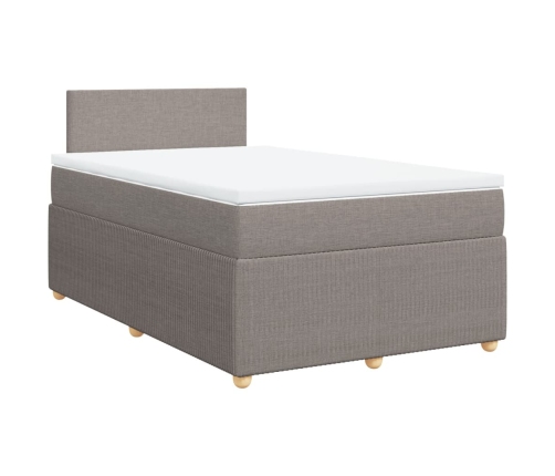 Cama box spring con colchón tela gris taupe 120x190 cm