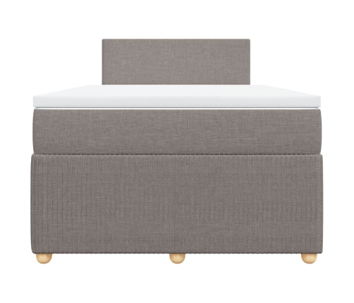 Cama box spring con colchón tela gris taupe 120x190 cm