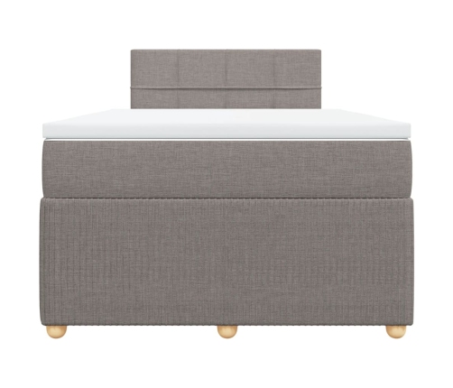 Cama box spring con colchón tela gris taupe 120x190 cm