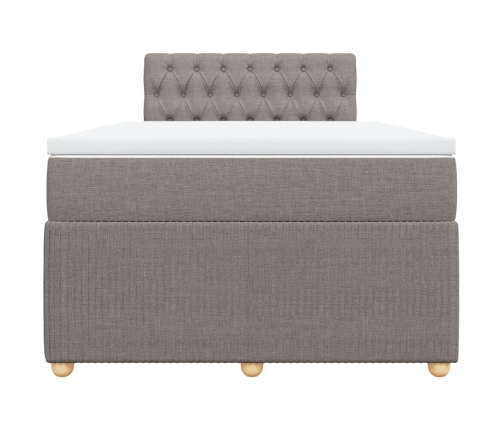 Cama box spring con colchón tela gris taupe 120x190 cm