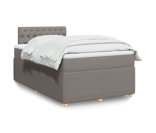 Cama box spring con colchón tela gris taupe 120x190 cm