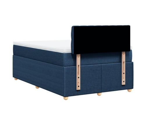 Cama box spring con colchón tela azul 120x190 cm