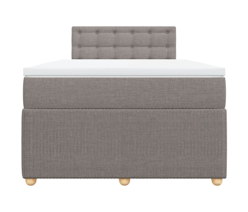 Cama box spring con colchón tela gris taupe 120x190 cm