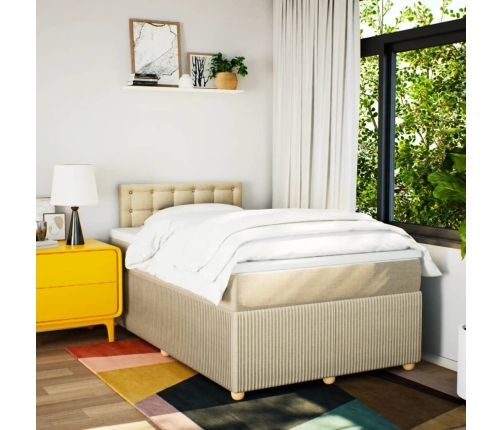 Cama box spring con colchón tela color crema 120x190 cm