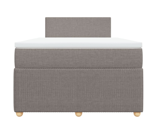 Cama box spring con colchón tela gris taupe 120x200 cm