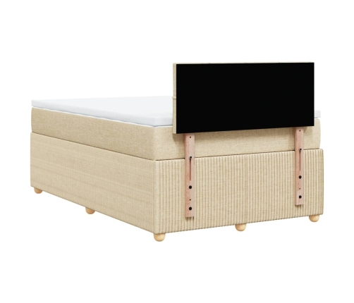 Cama box spring con colchón tela color crema 120x200 cm