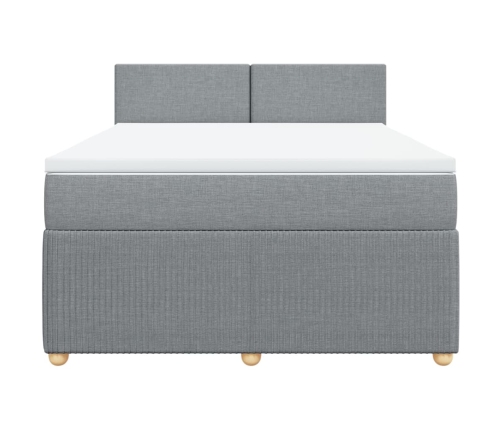 Cama box spring con colchón tela gris claro 140x190 cm