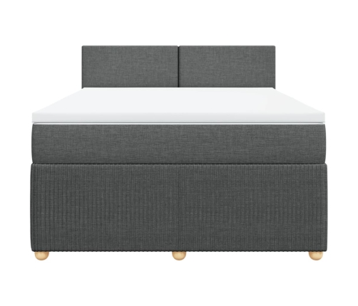 Cama box spring con colchón tela gris oscuro 140x190 cm
