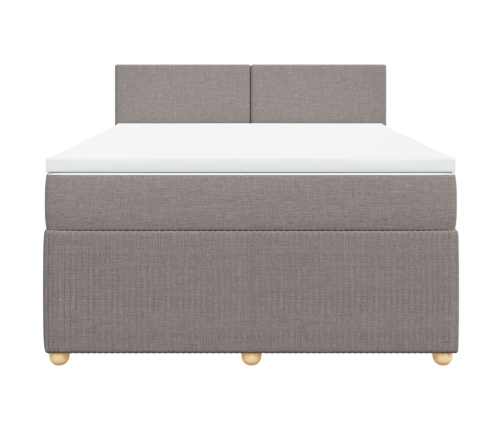 Cama box spring con colchón tela gris taupe 140x190 cm