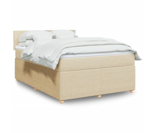 Cama box spring con colchón tela color crema 140x190 cm